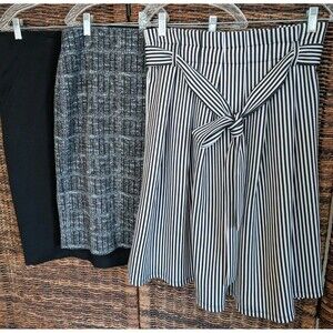 BUNDLE x 3 Careerwear Knee Length Skirts Large Black Stripe Office Work Business
